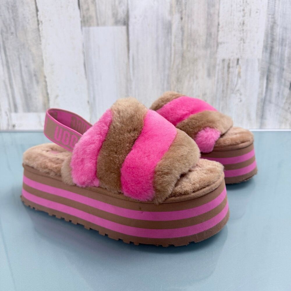 UGG Disco Stripe Slide Slipper Chesnut Pink Rose Women's US sizes 10